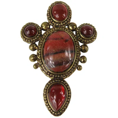 Pre-owned Stephen Dweck Jasper - Carnelian Bronze Wash Brooch Pin New, Never Worn 1980s In Brown