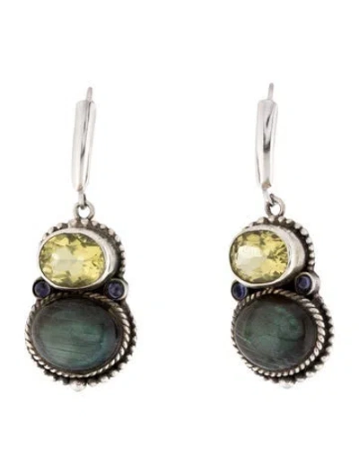 Pre-owned Stephen Dweck Labradorite, Citrine & Iolite Drop Earrings In Multi