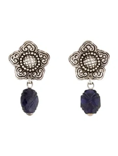Pre-owned Stephen Dweck Lolite Flower Drop Earrings In Blue