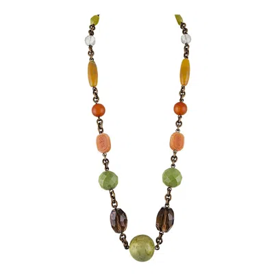Pre-owned Stephen Dweck Long Carnelian And Agate Brass Necklace In Sand