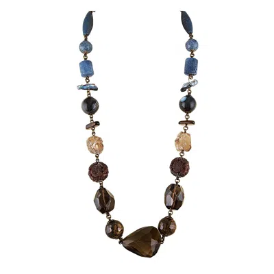 Pre-owned Stephen Dweck Long Quartz And Blue Coral Brass Necklace In Red