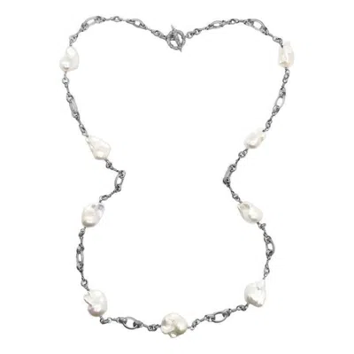 Pre-owned Stephen Dweck Medium White Baroque Pearl Long Single Strand Necklace In Sterling Silver