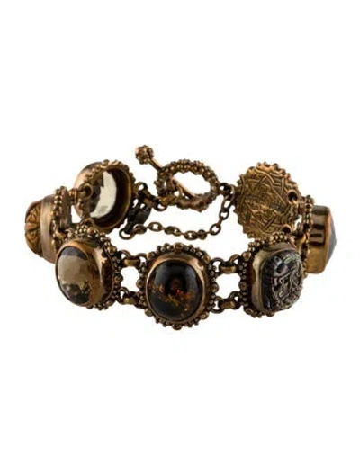 Pre-owned Stephen Dweck Mother Of Pearl, Amber & Multistone Link Bracelet, 6.25"
