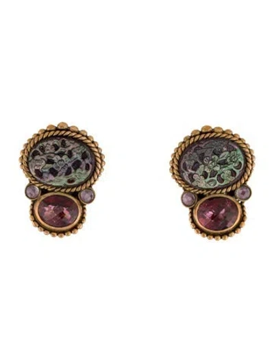 Pre-owned Stephen Dweck Mother Of Pearl & Multistone Clip-on Earrings In Red