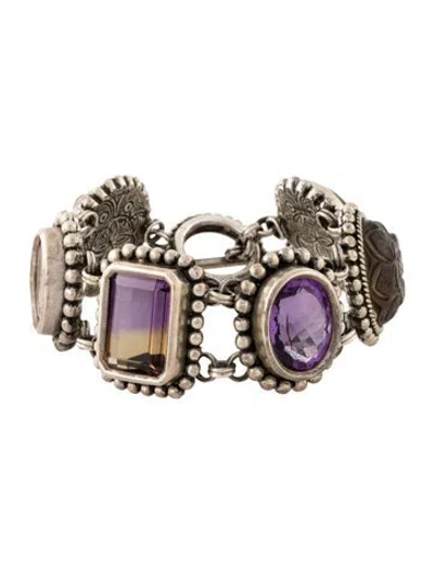 Pre-owned Stephen Dweck Mother Of Pearl & Multistone Link Bracelet, 7"