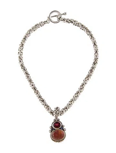 Pre-owned Stephen Dweck Mother Of Pearl & Multistone Toggle Pendant Necklace, 16"