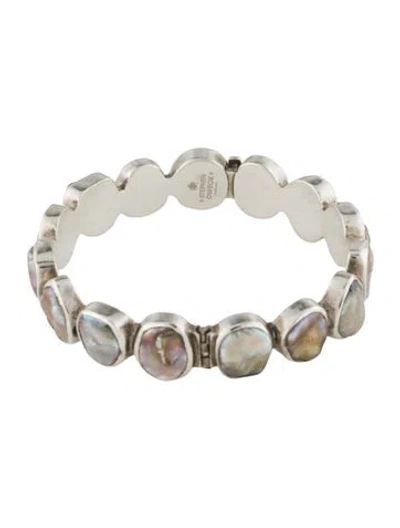 Pre-owned Stephen Dweck Mother Of Pearl Hinged Bangle, 7.5" In Multi
