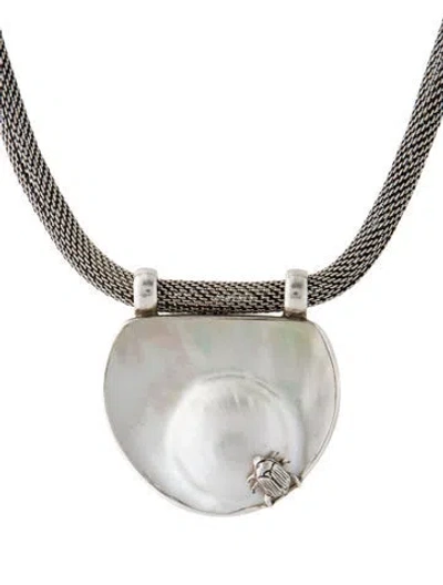 Pre-owned Stephen Dweck Mother Of Pearl 'one Of A Kind' Pendant Necklace, 17" In White