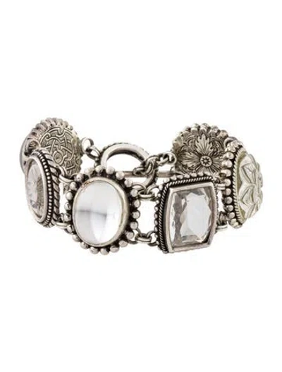 Pre-owned Stephen Dweck Mother Of Pearl, Quartz & Tourmalinated Quartz Link Bracelet, 7" In Multi