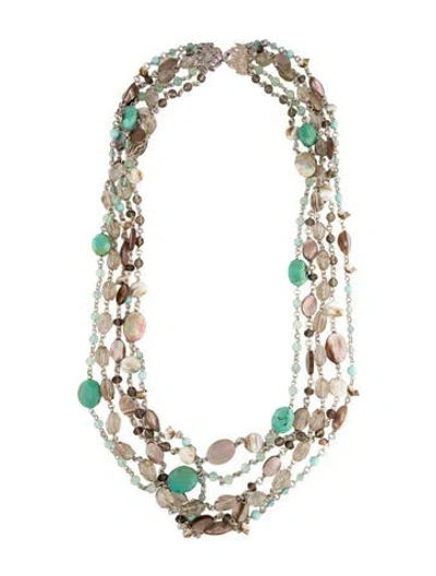 Pre-owned Stephen Dweck Mother Of Pearl, Shell & Multistone Long Necklace, 41"