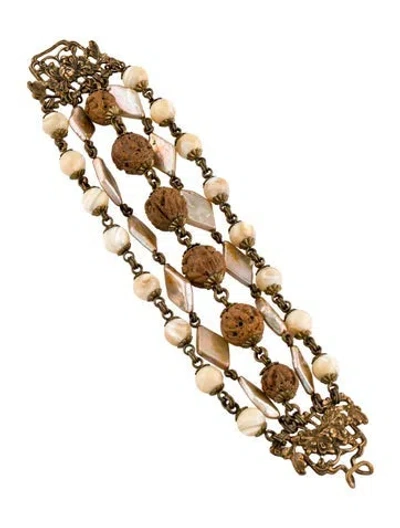 Pre-owned Stephen Dweck Mother Of Pearl, White Stone & Wood Bead Multi-strand Bracelet, 7"