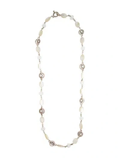 Pre-owned Stephen Dweck Mother Of Peral & Rock Crystal Quartz Station Necklace, 38" In Grey/white
