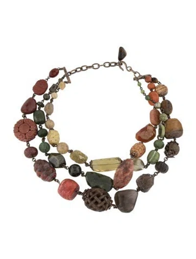 Pre-owned Stephen Dweck Multicolored Stone Multi Strand Collar Necklace, 24"
