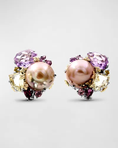 Stephen Dweck Multihued Mabe Cluster Earrings In Gold