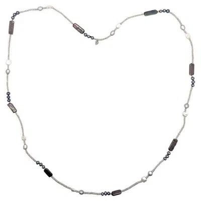 Pre-owned Stephen Dweck Multi-hued Peacock And White Pearl Necklace In Sterling Silver