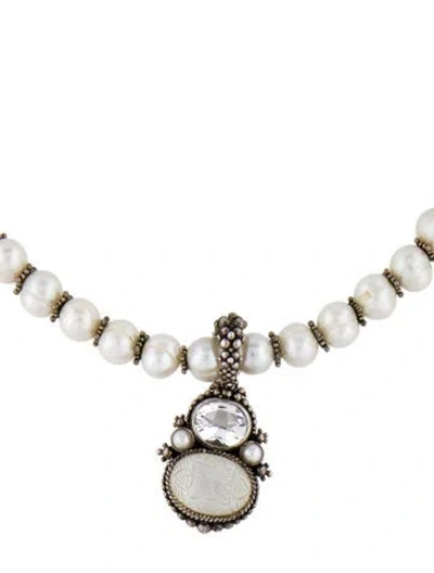 Pre-owned Stephen Dweck Multi-stone & Pearl Pendant Necklace, 17" In White