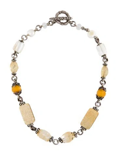 Pre-owned Stephen Dweck Multistone & Pearl Station Necklace, 16"