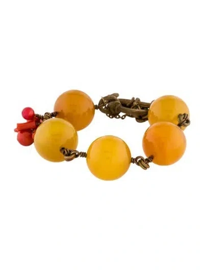 Pre-owned Stephen Dweck Multistone, Bead, & Coral Station Bracelet, 8.75" In Red