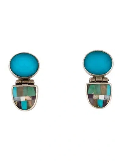 Pre-owned Stephen Dweck Multistone Mosaic Clip-on Earrings