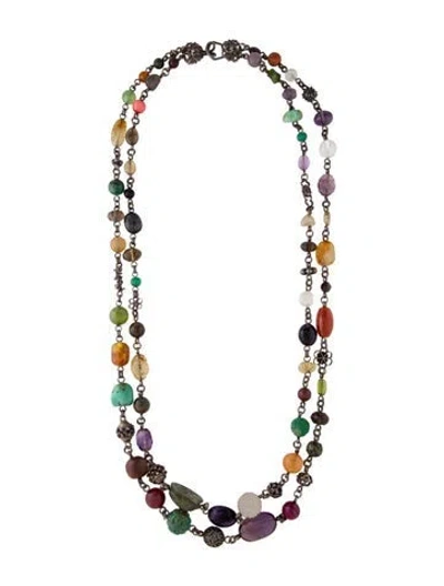 Pre-owned Stephen Dweck Multistone Necklace, 34" In Brown/orange/red