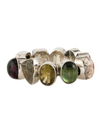 Pre-owned Stephen Dweck Multi-stone 'one-of-a-kind' Hinged Bangle Bracelet, 6"
