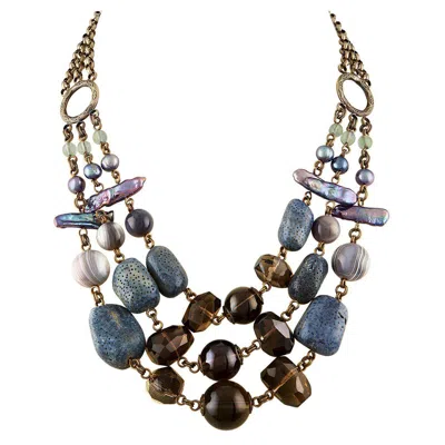 Pre-owned Stephen Dweck Multi-strand Blue Coral Brass Necklace In Red