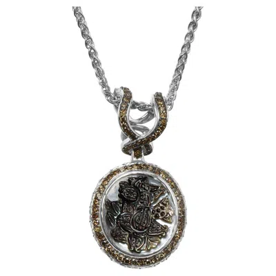 Pre-owned Stephen Dweck Natural Brown Diamonds Tahitian Mother Of Pearl Pendant, Sterling Silver Chain