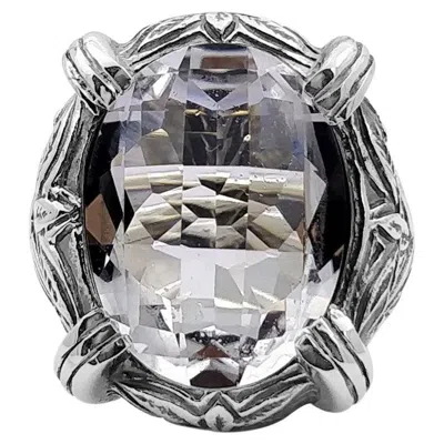 Pre-owned Stephen Dweck Natural Quartz Gemstone Ring With Engraved Sterling Silver In Multi