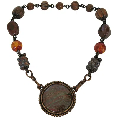 Pre-owned Stephen Dweck Necklace Snake Amber Wood Necklace 1980s In Brown