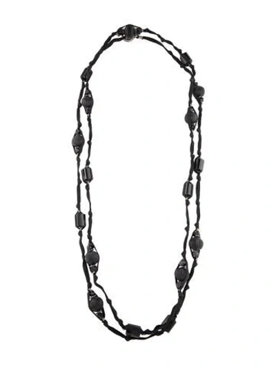 Pre-owned Stephen Dweck Onyx & Bead Station Necklace, 72" In Black