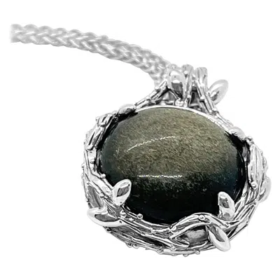 Pre-owned Stephen Dweck Oval Smoky Carving Quartz Pendant In Black