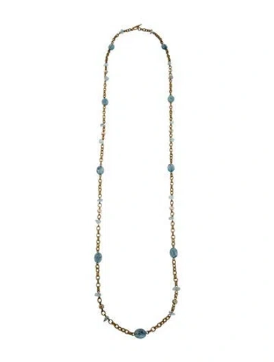 Pre-owned Stephen Dweck Pearl & Blue Stone Station Necklace, 52" In Multi