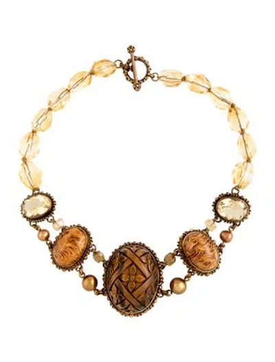 Pre-owned Stephen Dweck Pearl & Carved Multi-stone Collar Necklace, 16.5" In Multicolor