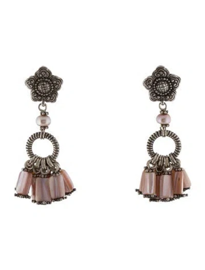 Pre-owned Stephen Dweck Pearl & Mother Of Pearl Flower Drop Earrings In Pink