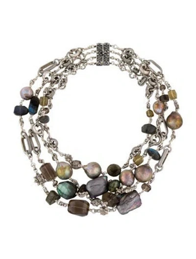 Pre-owned Stephen Dweck Pearl & Multistone Layered Collar Necklace, 15.5"