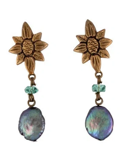 Pre-owned Stephen Dweck Pearl & Stone Drop Earrings In Blue/purple