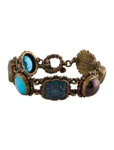 Pre-owned Stephen Dweck Pearl & Stone Link Bracelet, 6.75" In Multi