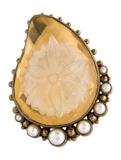 Pre-owned Stephen Dweck Pearl & Stone Pin Brooch In Multicolor