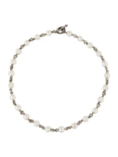Pre-owned Stephen Dweck Pearl Bead Strand Toggle Necklace, 17" In White