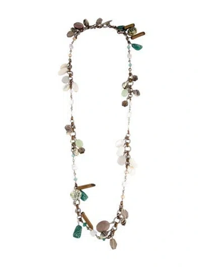 Pre-owned Stephen Dweck Pearl, Coral, Shell & Multistone Charm Necklace, 40.5" In Black/brown/green