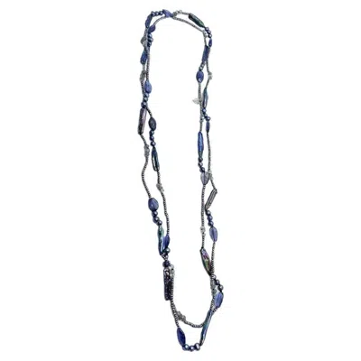 Pre-owned Stephen Dweck Pearl Faceted Blue Iolite And Labradorite Necklace In Sterling Silver