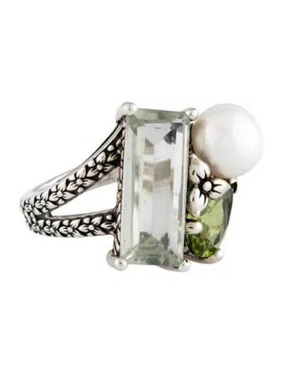 Pre-owned Stephen Dweck Pearl, Glass And Green Stone Cocktail Ring In Multicolor