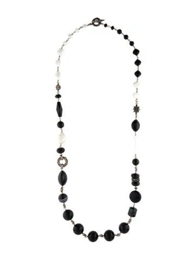 Pre-owned Stephen Dweck Pearl, Horn, Onyx And Obsidian Necklace, 35" In Multicolor