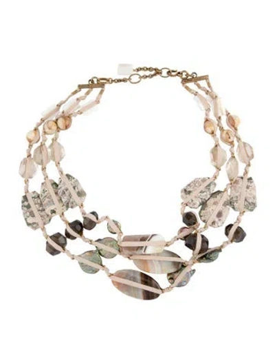 Pre-owned Stephen Dweck Pearl, Mother Of Pearl & Multi Stone Multi Strand Necklace, 25.5" In Brown/clear/green