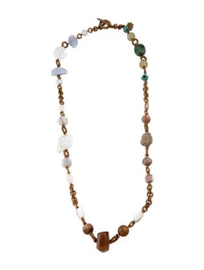 Pre-owned Stephen Dweck Pearl Mother Of Pearl & Multicolored Stone Bead Stand Link Necklace, 38"