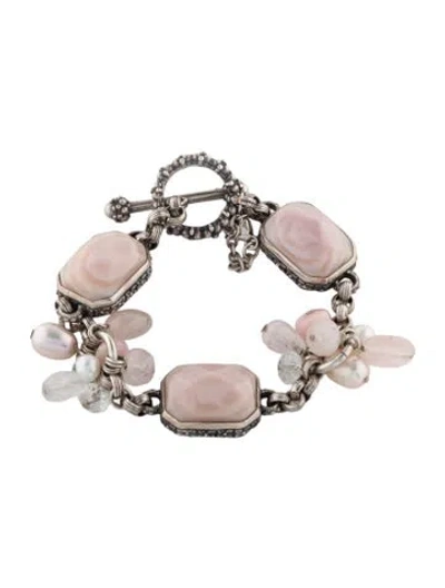 Pre-owned Stephen Dweck Pearl, Mother Of Pearl, Rose Quartz, Quartz & Opal Link Bracelet, 6.5" In Multi