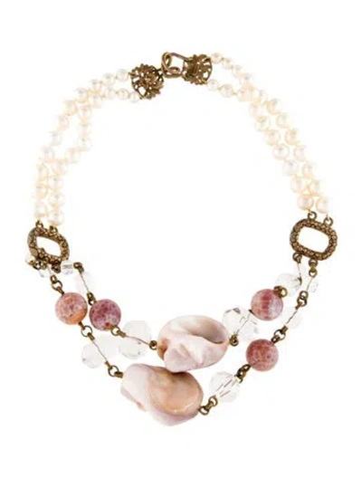 Pre-owned Stephen Dweck Pearl, Mother Of Pearl, Shell & Stone Collar Necklace, 19" In Multi