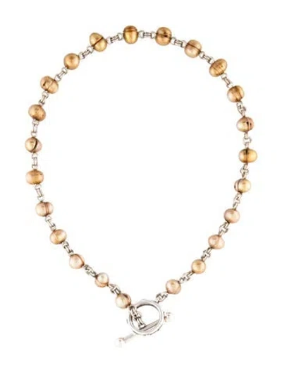 Pre-owned Stephen Dweck Pearl Station Necklace, 16.5" In Multicolor