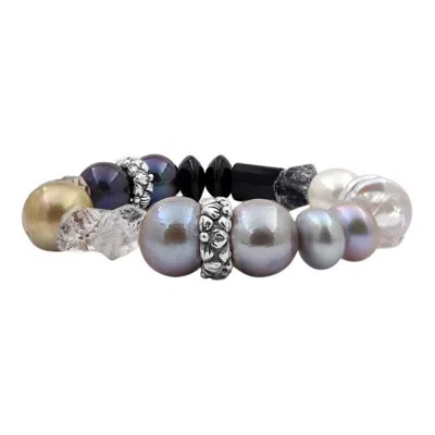 Pre-owned Stephen Dweck Pearls, Black Agate, Diamond, Rock Crystal, Smoky Quartz Bracelet