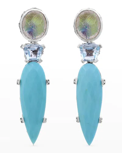 Stephen Dweck Quartz Abalone, Blue Topaz And Turquoise Earrings In Metallic